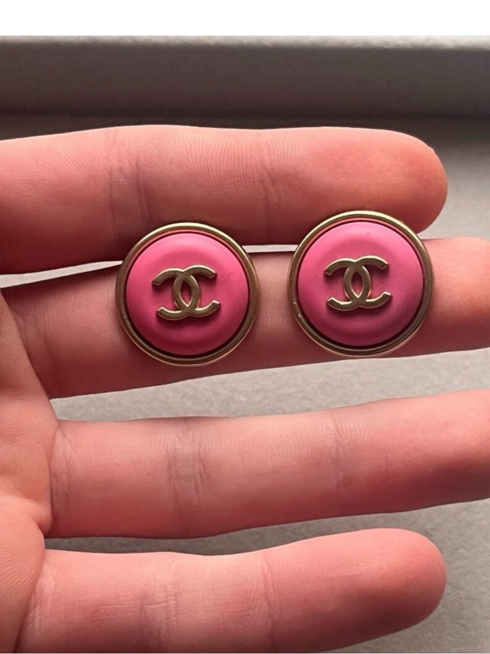 Upcycled Vintage Chanel CC
Pink and Gold Earrings - 24k
Gold-Plated - Handmade